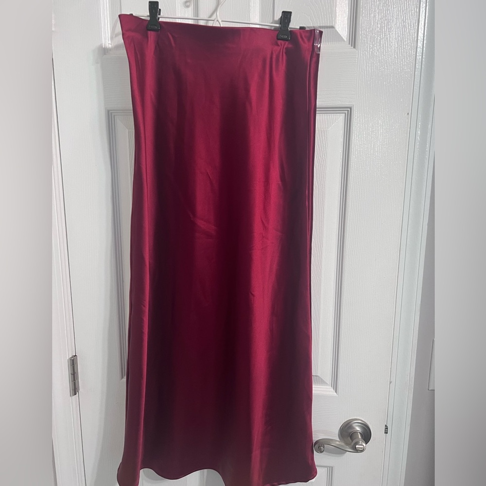 NOWT | If She Loves Deep Red Satin Maxi Skirt, Size M